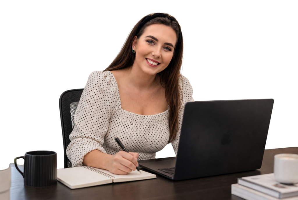 Emilie from Hailstone Marketing working at a desk